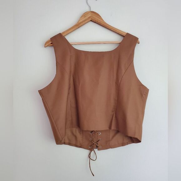 Scarlet Darkness brown Sleeveless Lace-up U-Neck High-Lo Corset Vest size 2XL - Picture 8 of 8